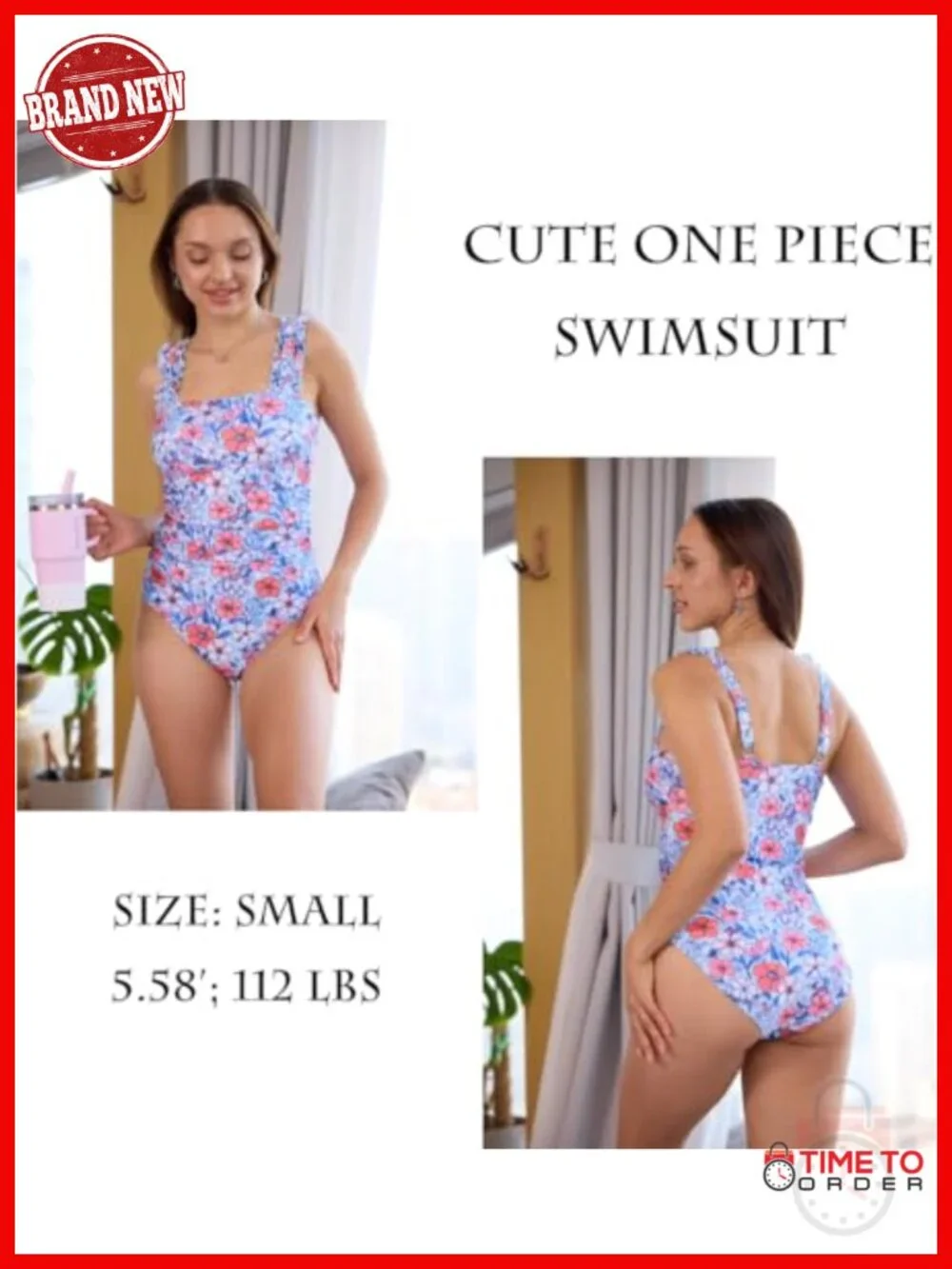 Women's Square Neck Tummy Control One Piece Swimsuit with Adjustable Ruffled